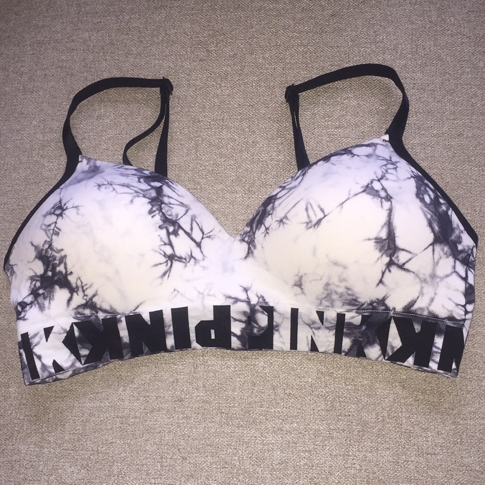 PINK Victoria's Secret Marble Print Light Pink and Black Logo Bra